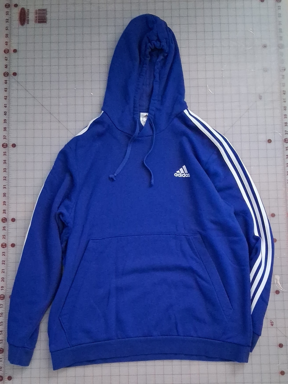 adidas Blue Pullover Hoodie with White Three-Stripes 2XL